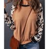 Azura Exchange Leopard Sleeve Contrast Knitted Pullover Top – M