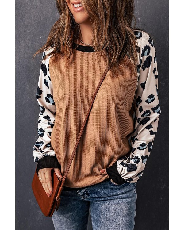 Azura Exchange Leopard Sleeve Contrast Knitted Pullover Top – M