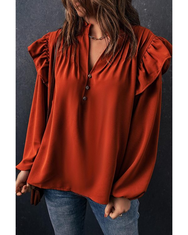 Azura Exchange Pleated V Neck Blouse – L