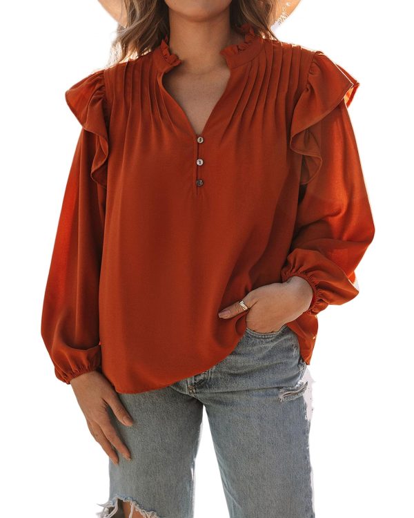 Azura Exchange Pleated V Neck Blouse – L