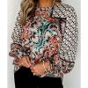 Azura Exchange Mixed Floral Geometric Print Ruffled Blouse – M