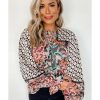 Azura Exchange Mixed Floral Geometric Print Ruffled Blouse – M