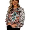 Azura Exchange Mixed Floral Geometric Print Ruffled Blouse – M