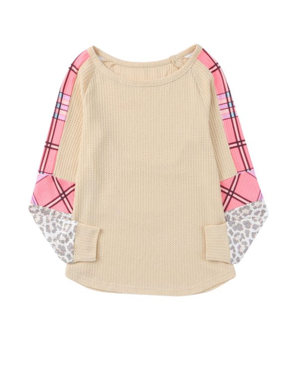 Azura Exchange Checkered Leopard Raglan Sleeve Top – L