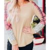 Azura Exchange Checkered Leopard Raglan Sleeve Top – L