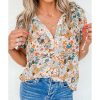 Azura Exchange Multicolor Split V Neck Flower Print Blouse – L