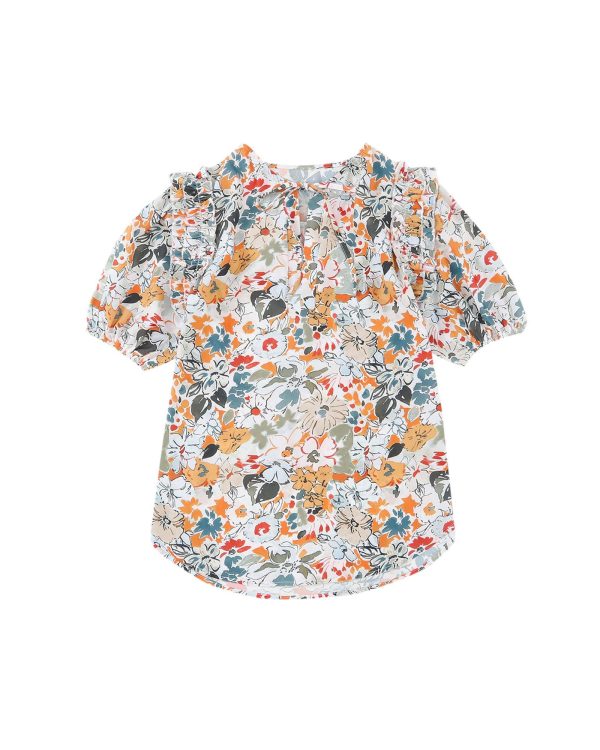 Azura Exchange Multicolor Split V Neck Flower Print Blouse – L