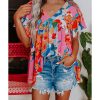 Azura Exchange Abstract Print V Neck Flutter Sleeve Blouse – M