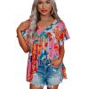 Azura Exchange Abstract Print V Neck Flutter Sleeve Blouse – M