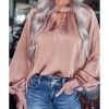 Azura Exchange High Neck Puff Sleeve Satin Blouse – L