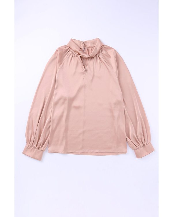 Azura Exchange High Neck Puff Sleeve Satin Blouse – L