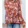 Azura Exchange Floral Split V Neck Bubble Sleeves Shift Top – L