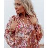 Azura Exchange Floral Split V Neck Bubble Sleeves Shift Top – L