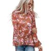 Azura Exchange Floral Split V Neck Bubble Sleeves Shift Top – L