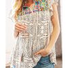 Azura Exchange Geometric Embroidered Spotted Print V Neck Blouse with Tassel Detail – M