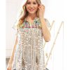 Azura Exchange Geometric Embroidered Spotted Print V Neck Blouse with Tassel Detail – M