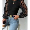 Azura Exchange Textured Knit Blouse with Floral Applique Mesh Sleeves – M