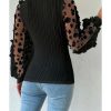 Azura Exchange Textured Knit Blouse with Floral Applique Mesh Sleeves – M