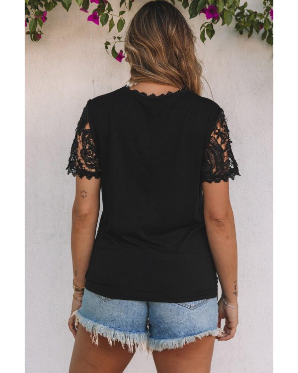 Azura Exchange Lace Overlay Short Sleeve Top – L