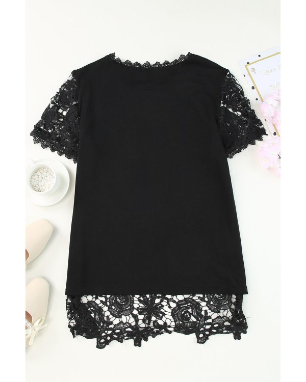 Azura Exchange Lace Overlay Short Sleeve Top – L