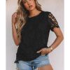 Azura Exchange Lace Overlay Short Sleeve Top – L