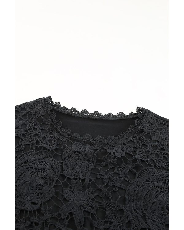 Azura Exchange Lace Overlay Short Sleeve Top – L