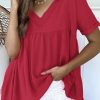 Azura Exchange Frayed V Neck Ruffled Blouse – M