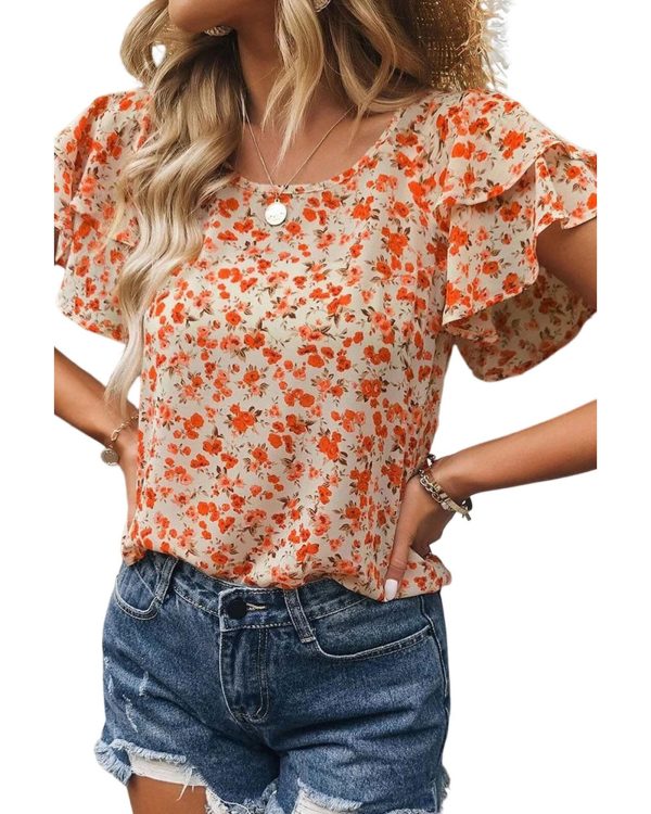 Azura Exchange Tiered Flutter Sleeve Blouse – M