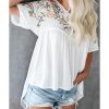 Azura Exchange Embroidered V Neck Crinkle Babydoll Blouse – L