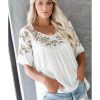 Azura Exchange Embroidered V Neck Crinkle Babydoll Blouse – L