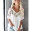 Azura Exchange Embroidered V Neck Crinkle Babydoll Blouse – L