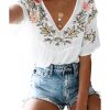 Azura Exchange Embroidered V Neck Crinkle Babydoll Blouse – L