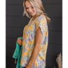 Azura Exchange Print Keyhole Back Short Sleeve Babydoll Blouse – L