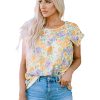 Azura Exchange Print Keyhole Back Short Sleeve Babydoll Blouse – L