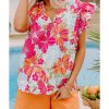 Azura Exchange Floral Print V Neck Blouse – L