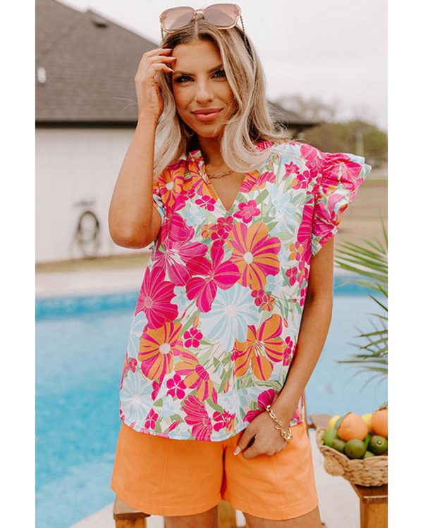 Azura Exchange Floral Print V Neck Blouse – L