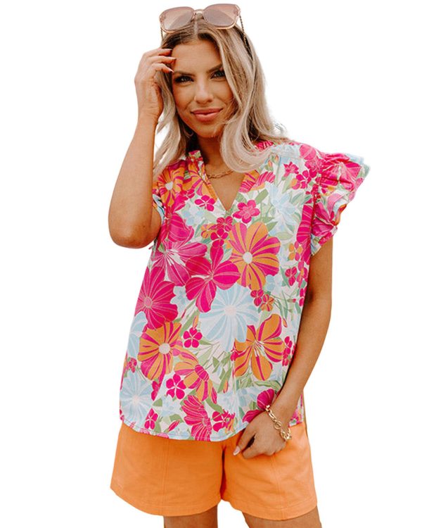 Azura Exchange Floral Print V Neck Blouse – L