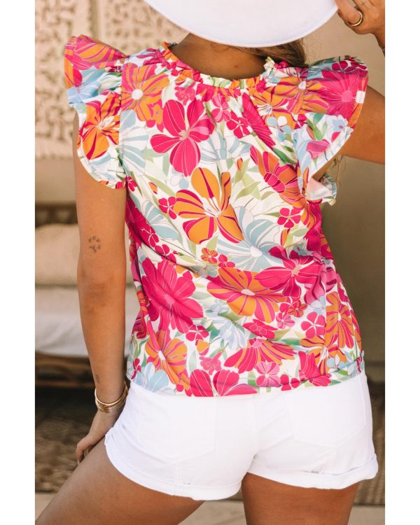 Azura Exchange Floral Print V Neck Blouse – L