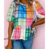 Azura Exchange Bold Plaid Color Block Puff Sleeve Peplum Top – L