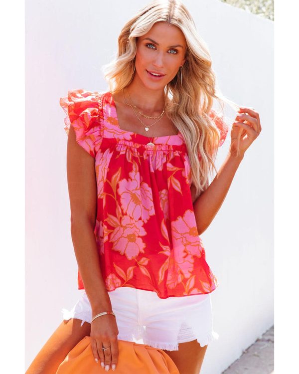 Azura Exchange Ruffle Sleeve Floral Blouse – L