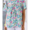 Azura Exchange O-Neck Short Sleeve Floral Print Babydoll Blouse – L