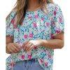 Azura Exchange O-Neck Short Sleeve Floral Print Babydoll Blouse – L