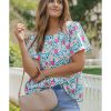 Azura Exchange O-Neck Short Sleeve Floral Print Babydoll Blouse – L