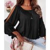 Azura Exchange Lace Crochet Cut-Out Ruffle Blouse – M