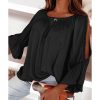 Azura Exchange Lace Crochet Cut-Out Ruffle Blouse – M