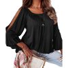 Azura Exchange Lace Crochet Cut-Out Ruffle Blouse – M