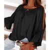 Azura Exchange Lace Crochet Cut-Out Ruffle Blouse – M