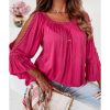 Azura Exchange Lace Crochet Cut-Out Ruffle Blouse – L