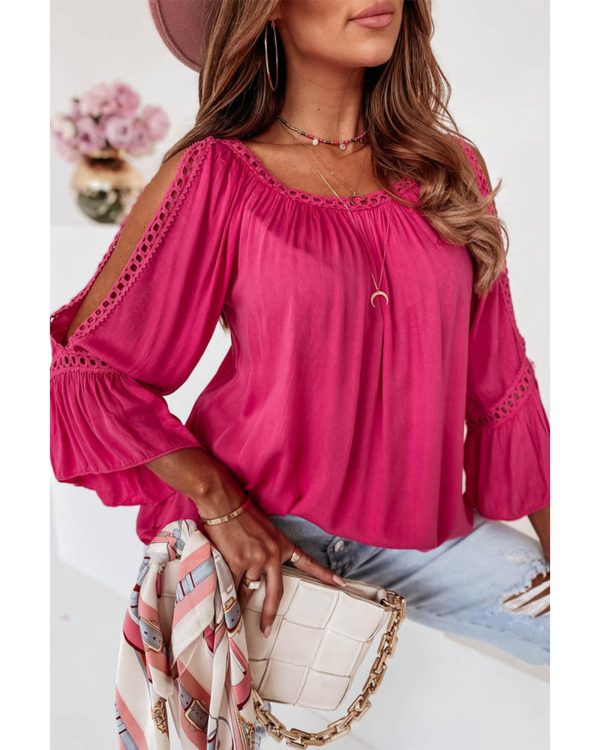 Azura Exchange Lace Crochet Cut-Out Ruffle Blouse – L