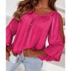 Azura Exchange Lace Crochet Cut-Out Ruffle Blouse – L